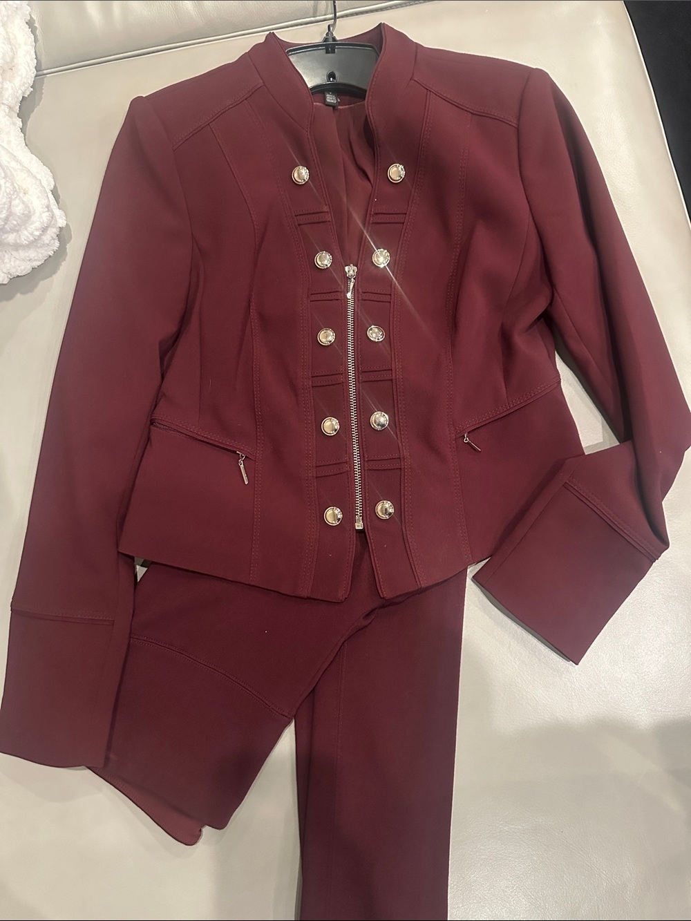 White House Black Market SET Burgundy Military-Style Zip Blazer
